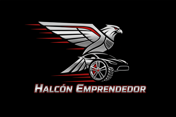 logo "halcon emprendedor" relacionado con los autos con fondo negro